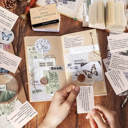 800pcs Vintage Scrapbook Paper Pack, Mini Dictionary Scrapbooking Sheets Set for Journal Supplies DIY Crafting Supplies Kit