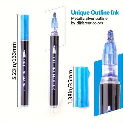 8/12/24 Colors Double Self-Outline Metallic Markers - Dual Tip Craft Pens for Scrapbooking, Easter Eggs & Card Making