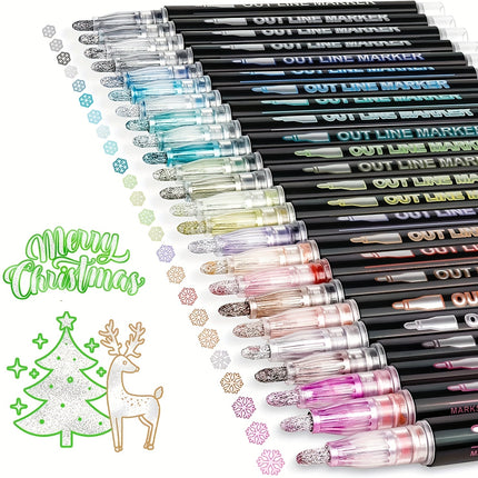 8/12/24 Colors Double Self-Outline Metallic Markers - Dual Tip Craft Pens for Scrapbooking, Easter Eggs & Card Making