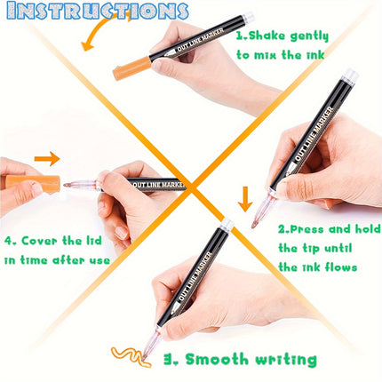 8/12/24 Colors Double Self-Outline Metallic Markers - Dual Tip Craft Pens for Scrapbooking, Easter Eggs & Card Making
