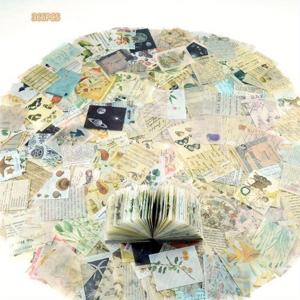 366PCS Vintage Scrapbooking Paper Retro Craft Paper Old Times Letters Plant Leaves for DIY Scrapbooking Projects and Journals