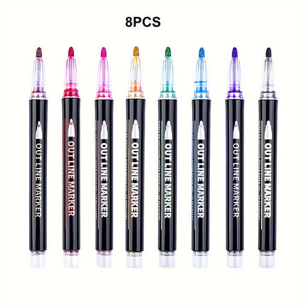 8/12/24 Colors Double Self-Outline Metallic Markers - Dual Tip Craft Pens for Scrapbooking, Easter Eggs & Card Making