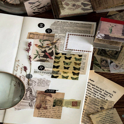 366PCS Vintage Scrapbooking Paper Retro Craft Paper Old Times Letters Plant Leaves for DIY Scrapbooking Projects and Journals