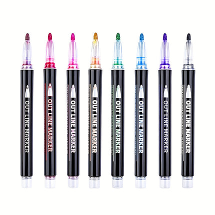 8/12/24 Colors Double Self-Outline Metallic Markers - Dual Tip Craft Pens for Scrapbooking, Easter Eggs & Card Making