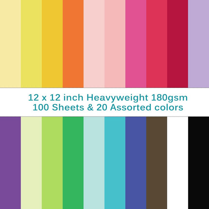 100 Sheets Colored Cardstock - 20 Vivid Colors 180GSM Card Paper for Card Making, Scrapbooking, Arts and Crafts Projects (12x12inch/30.5x30.5 cm)