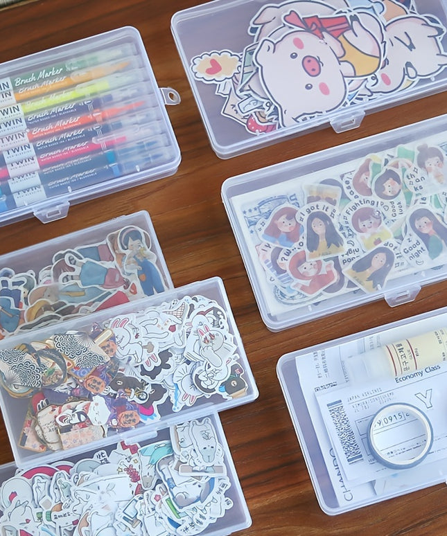3-Piece Sticker Storage Box Organizer - Transparent Plastic Container for Easy Sticker Organization & Portability