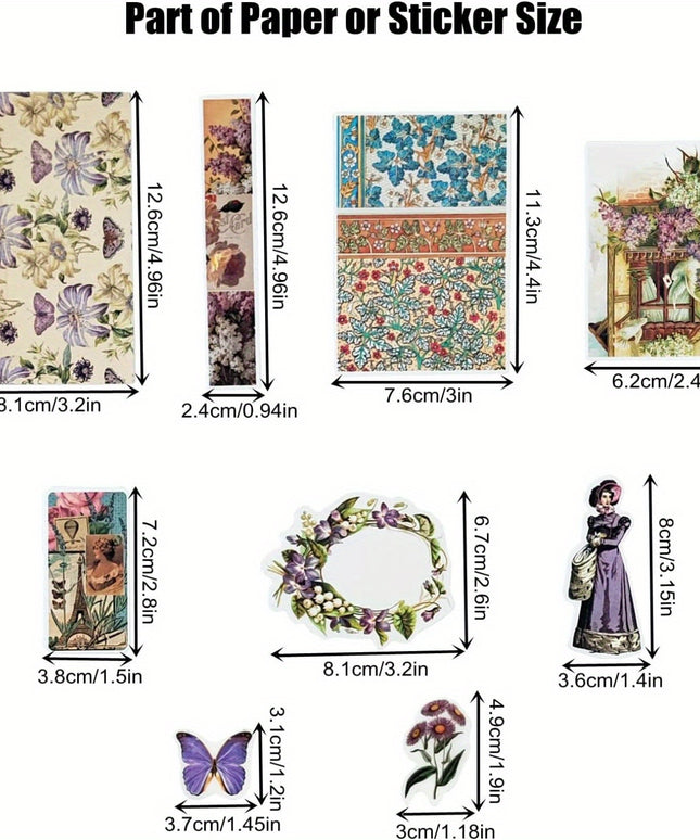 200PCS Vintage Scrapbooking Supplies Kit for Journaling, Scrapbook Sticker Paper Pack for for Bullet Journals Junk Journal Planners Aesthetic Cottagecore Room Decor Wall Art Collage Album