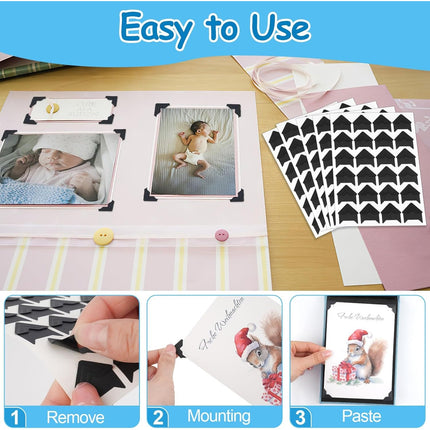 432 Pcs Self-Adhesive Photo Corners - Acid-Free Black Picture Corners for Scrapbooking, Photo Albums, Memory Books & DIY Craft Projects