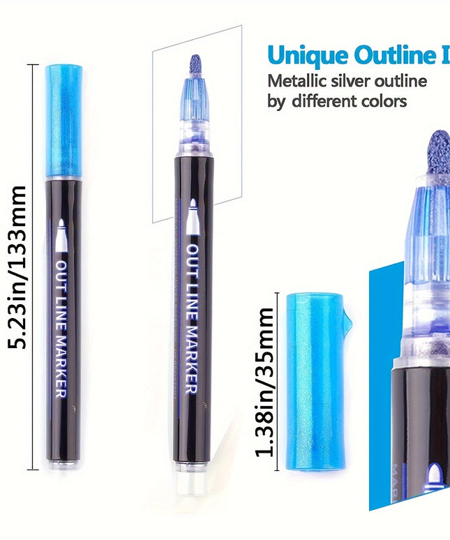 8/12/24 Colors Double Self-Outline Metallic Markers Pen Set for Scrapbook Photo Album, Gift Card Making, Easter Eggs, Art Crafts