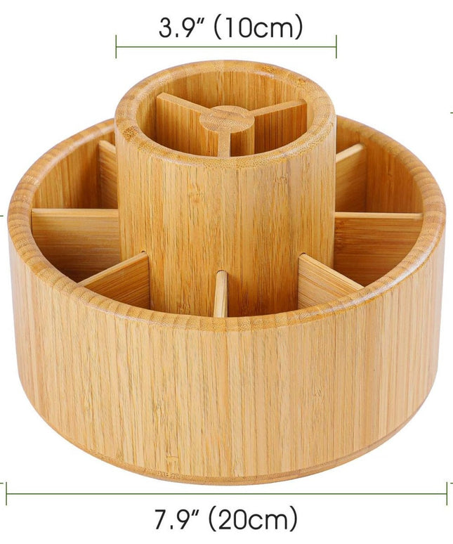 360° Rotating Bamboo Desk Organizer - Heavy Duty Multi-Use Art Supply Caddy for Pens, Markers, Pencils, Makeup & Paint Brushes | All-in-One Storage Holder
