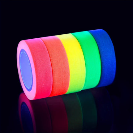 6 Rolls Neon Gaffer Cloth Tape | Fluorescent UV Blacklight Reactive Tape for Party Decor, Dance Floors & Events | 15mm x 5m (0.6" x 16.5') Glow Tape