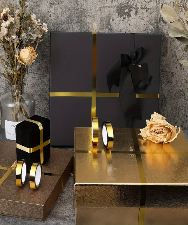 Gold Metallic Mirror Tape - 8 Rolls Reflective Adhesive for Wall Decor, Gift Wrapping & DIY Crafts