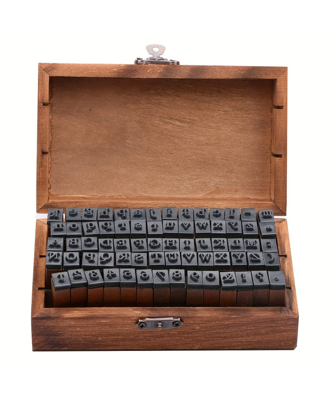 70-Piece Vintage Wooden Rubber Stamp Set with Numbers & Alphabet | DIY Craft Stamps for Scrapbooking, Card Making & Journaling