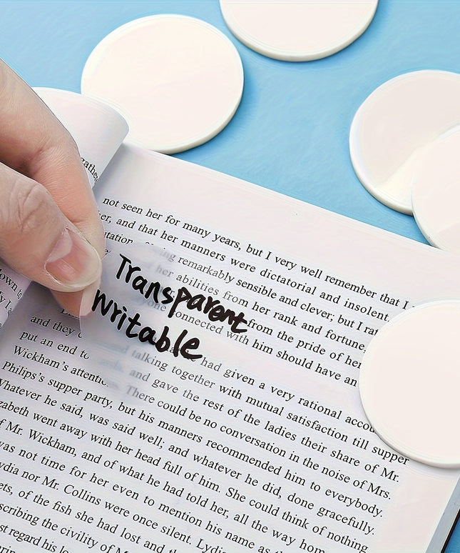 300 Pcs White Round Transparent Sticky Notes - Translucent Bookmark Page Flags & Tabs for Office, Study & Bible Journaling (6 Pads)