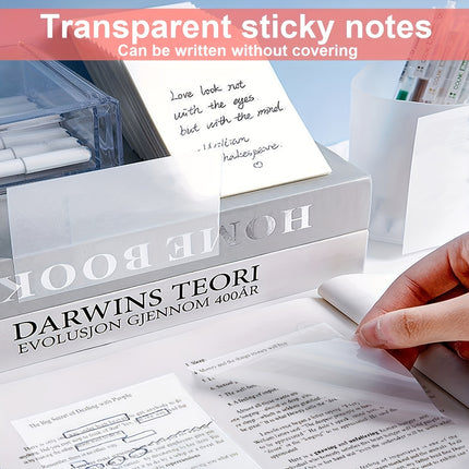 Transparent Sticky Notes - 8pcs Set with 4 Sizes, Clear PET Self-Stick Notes for Reading, Studying & Office Annotation