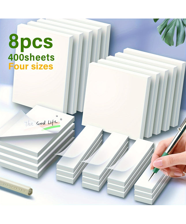 Transparent Sticky Notes - 8pcs Set with 4 Sizes, Clear PET Self-Stick Notes for Reading, Studying & Office Annotation