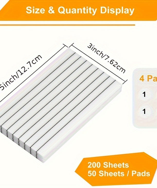 200 Sheets 3x5 Inch Transparent Sticky Notes - Lined Repositionable PET Waterproof Notepads for Office, School & Study