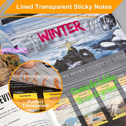 200 Sheets 3x5 Inch Transparent Sticky Notes - Lined Repositionable PET Waterproof Notepads for Office, School & Study