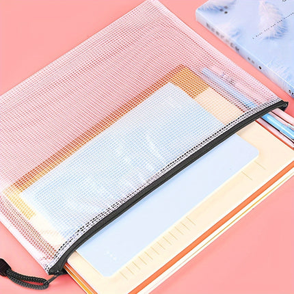 12pcs Mesh Plastic Zipper Pouches Water-Resistant Zip Bag for Office Travel Organizing Storage-Black A4/A3 Size