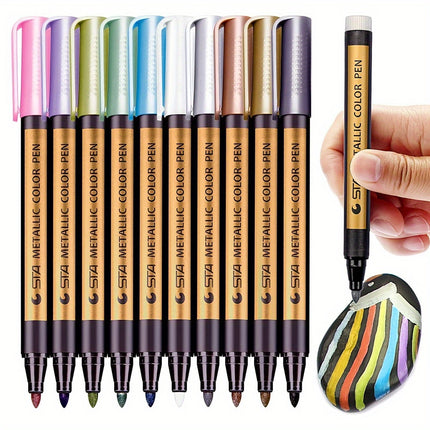 10 Colors Metallic Marker Pens - Medium Tip Permanent Paint Markers for Scrapbooking, Crafts & DIY Projects