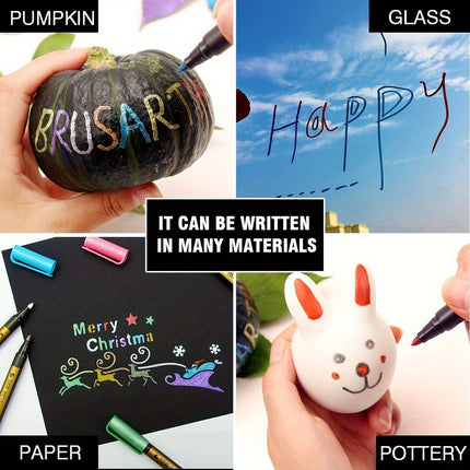 10 Colors Metallic Marker Pens - Medium Tip Permanent Paint Markers for Scrapbooking, Crafts & DIY Projects