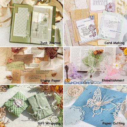 96 Sheets Textured Scrapbook Paper & Mesh Fabric Set - 6 Pack Mixed Media Paper for Junk Journal, Collage & Card Embellishments