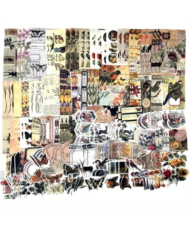 200 Pieces Vintage Ephemera Scrapbooking Supplies Pack for Journaling, Decoupage Paper Scrapbook Stickers Kit for Bullet Junk Journal Planners Collage Craft Notebooks Album