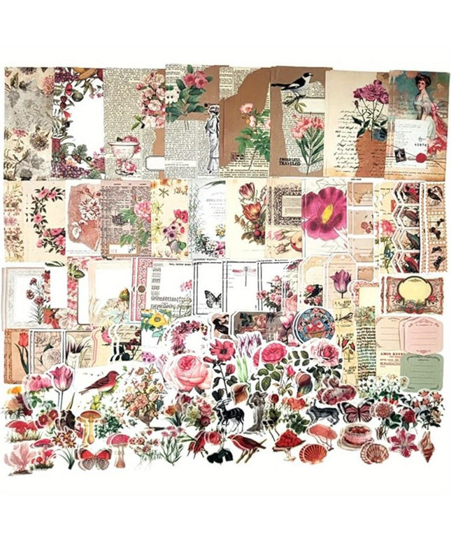 200PCS Vintage Scrapbooking Supplies Kit for Journaling, Scrapbook Sticker Paper Pack for for Bullet Journals Junk Journal Planners Aesthetic Cottagecore Room Decor Wall Art Collage Album