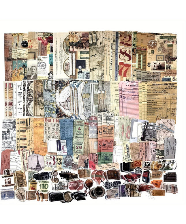 200 Pieces Vintage Ephemera Scrapbooking Supplies Pack for Journaling, Decoupage Paper Scrapbook Stickers Kit for Bullet Junk Journal Planners Collage Craft Notebooks Album