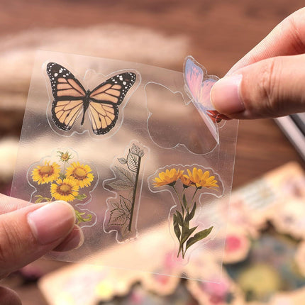 100 Sheets Vintage Scrapbook Stickers Transparent Stickers for Journaling Scrapbooking Supplies Butterfly Flowers Plant Stickers Kit Stationery Stickers