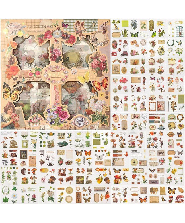 100 Sheets Vintage Scrapbook Stickers Transparent Stickers for Journaling Scrapbooking Supplies Butterfly Flowers Plant Stickers Kit Stationery Stickers