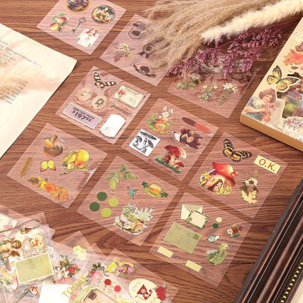 100 Sheets Vintage Scrapbook Stickers Transparent Stickers for Journaling Scrapbooking Supplies Butterfly Flowers Plant Stickers Kit Stationery Stickers