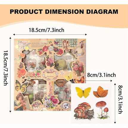 100 Sheets Vintage Scrapbook Stickers Transparent Stickers for Journaling Scrapbooking Supplies Butterfly Flowers Plant Stickers Kit Stationery Stickers