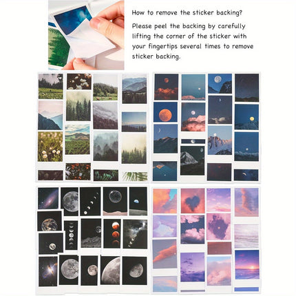 120 Sheets Landscape Nature Stickers Set - Aesthetic Mountain, Forest, Galaxy & Moon Phase Scenery for Scrapbooking, Junk Journals & Art Collage