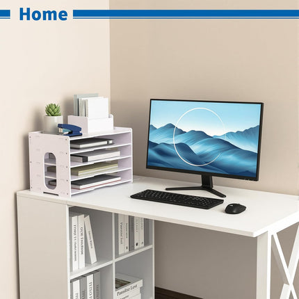 5-Tier Desktop File Organizer, White Paper Sorter and Document Holder for Office Desk, Home, School