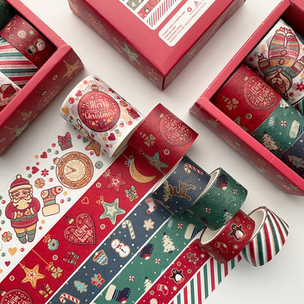 Christmas Washi Tape Set - 6pcs Kawaii Holiday Masking Tapes for Scrapbooking, Gift Wrapping & Decoration