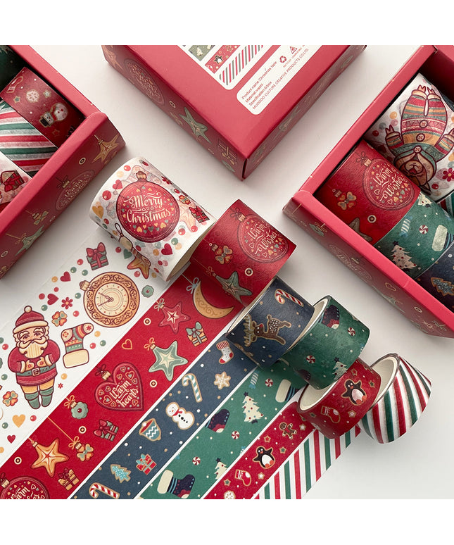 Christmas Washi Tape Set - 6pcs Kawaii Holiday Masking Tapes for Scrapbooking, Gift Wrapping & Decoration
