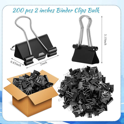 200pcs Extra Large 2 Inch Binder Clips Bulk - Jumbo Metal Black Paper Clamps for Office Supplies, Teachers, Students, Business