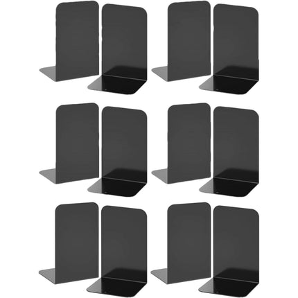 12-Pack Heavy Duty Metal Bookends for Shelves - Non-Slip Steel Book Organizers for Office & Home Use