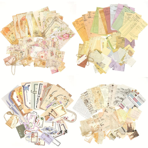 400 sheets/4 Pack Vintage Scrapbook Paper Kit for Journaling Crafts Planner Junk Journal Supplies Collage Card Album DIY