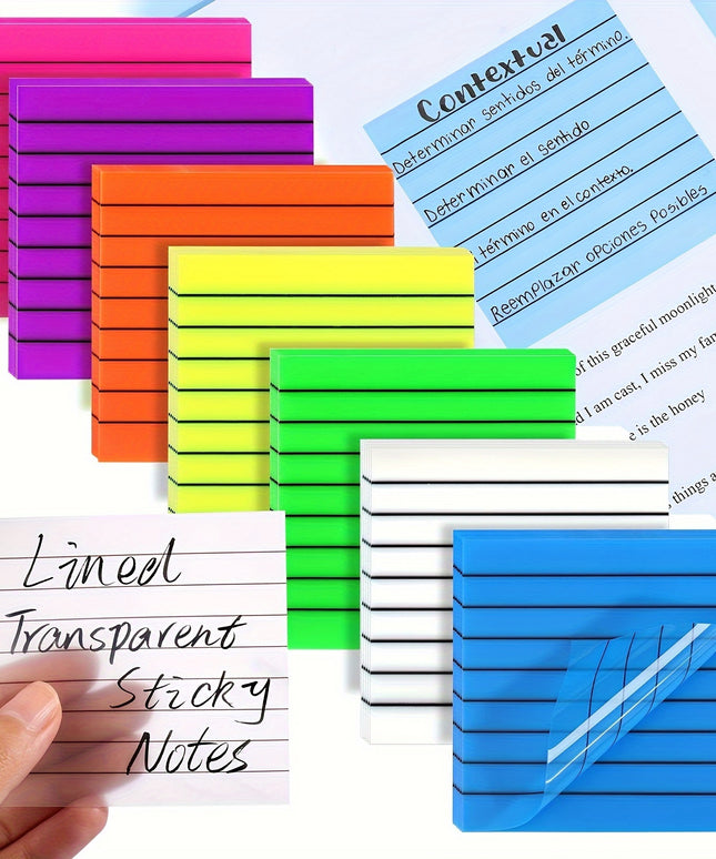 7 Pads Clear Waterproof Self Transparent Lined Sticky Notes for Office, Home, School 350 Sheets