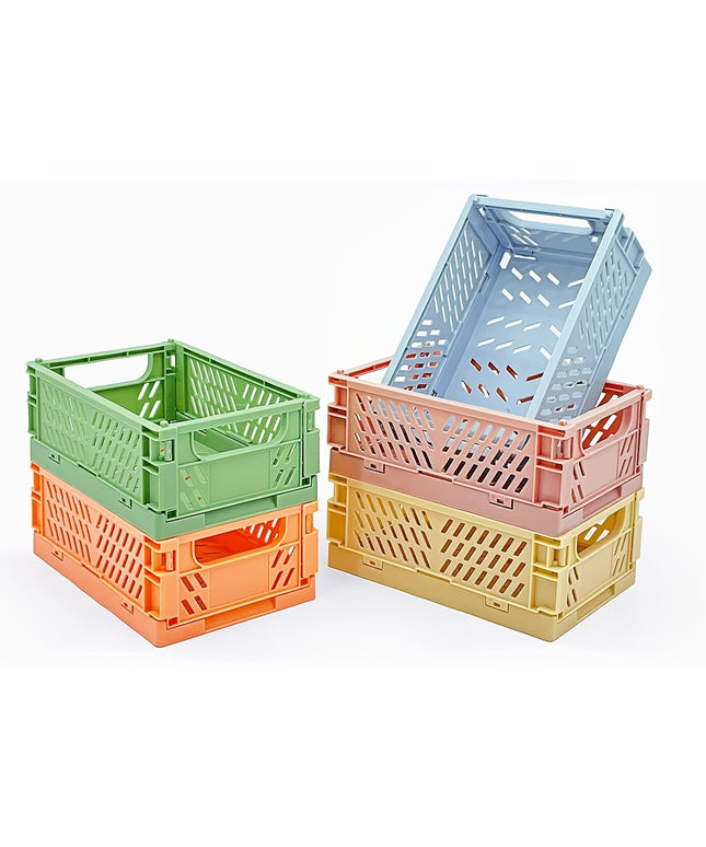 5 Pcs Collapsible Mini Storage Baskets - Stackable Plastic Desk Organizers for Home, Kitchen, Office & Bathroom