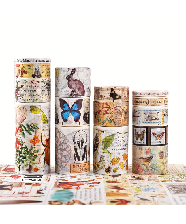 18 Rolls Vintage Washi Tape Set with Floral, Map & Letter Patterns | Multi-Width Decorative Tape for Scrapbooking, Journals & DIY Crafts