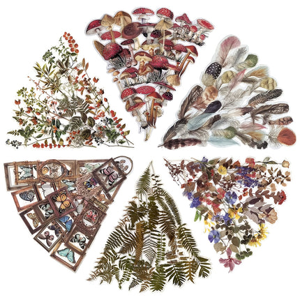 240 Pcs Waterproof Flower Stickers - PET Transparent Floral Mushroom Butterfly Fern Scrapbook Stickers for Journaling, Planners & DIY Crafts