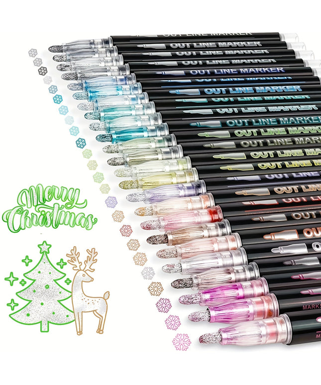 8/12/24 Colors Double Self-Outline Metallic Markers Pen Set for Scrapbook Photo Album, Gift Card Making, Easter Eggs, Art Crafts
