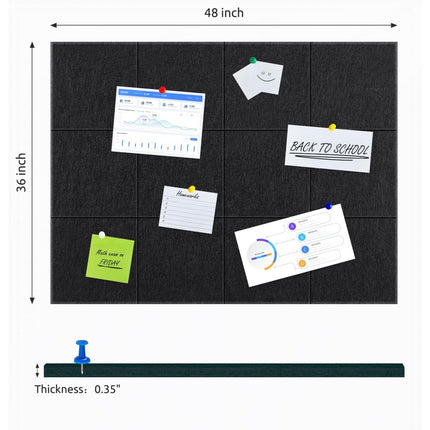 12 Pack Cork Bulletin Board for Wall - 48"x36" Sound Absorbing Felt Tiles with Removable Adhesive Tabs for Home Office Kitchen
