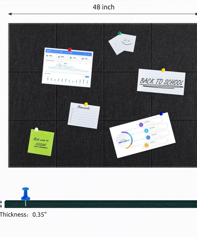 12 Pack Cork Bulletin Board for Wall - 48"x36" Sound Absorbing Felt Tiles with Removable Adhesive Tabs for Home Office Kitchen