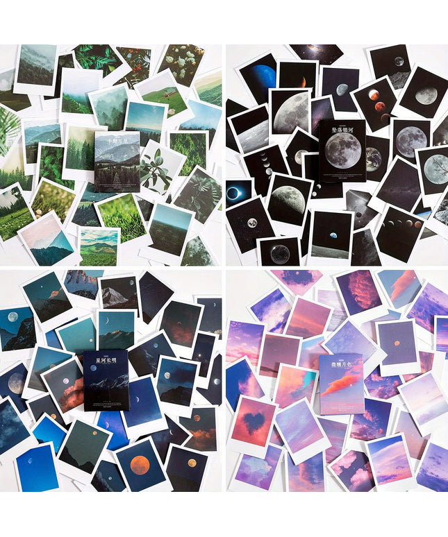 120 Sheets Landscape Nature Stickers Set - Aesthetic Mountain, Forest, Galaxy & Moon Phase Scenery for Scrapbooking, Junk Journals & Art Collage