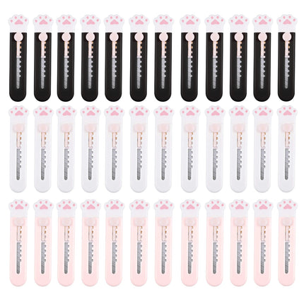 36 Pcs Cute Cat Paw Box Cutter Set - Retractable Utility Knives & Envelope Openers for Office, Home & DIY Craft Supplies