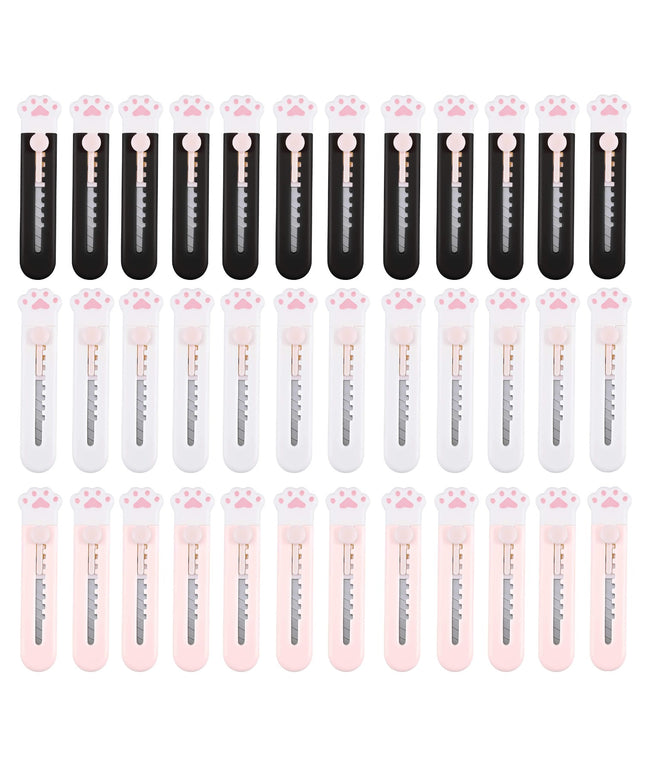36 Pcs Cute Cat Paw Box Cutter Set - Retractable Utility Knives & Envelope Openers for Office, Home & DIY Craft Supplies